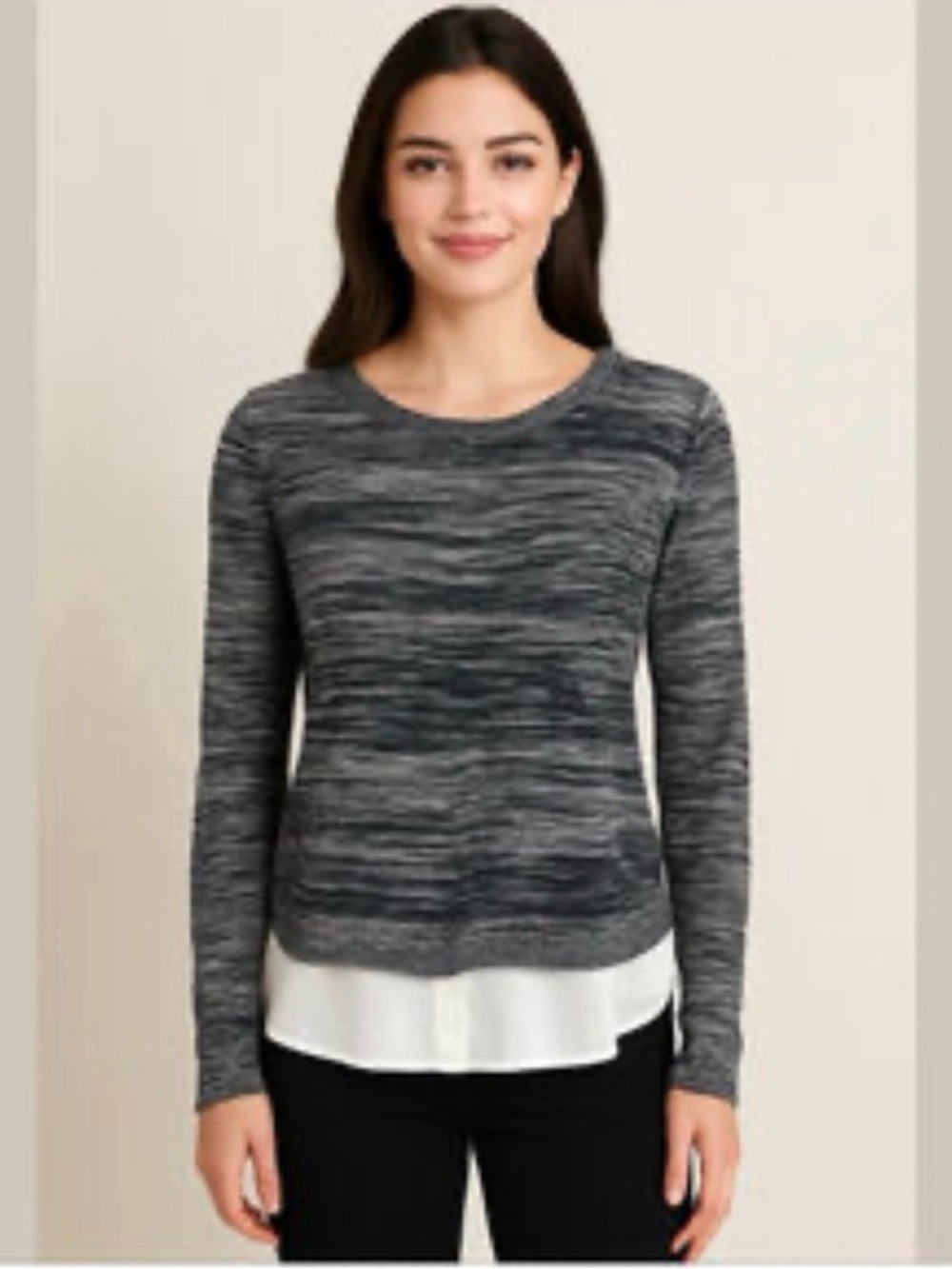 LOFT M heathered grey knit 100% cotton blouse bottom tunic minimalist casual